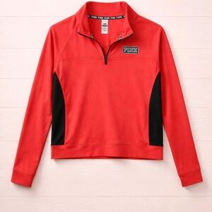Victoria's Secret PINK Red and Black Quarter-Zip Activewear Top